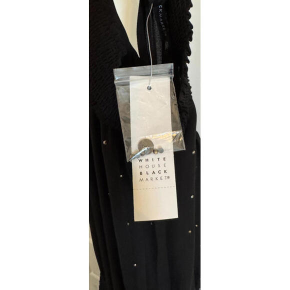 White House Black Market Long Sleeve Size M Heatset Blouson Black Dress NWT - Picture 6 of 7